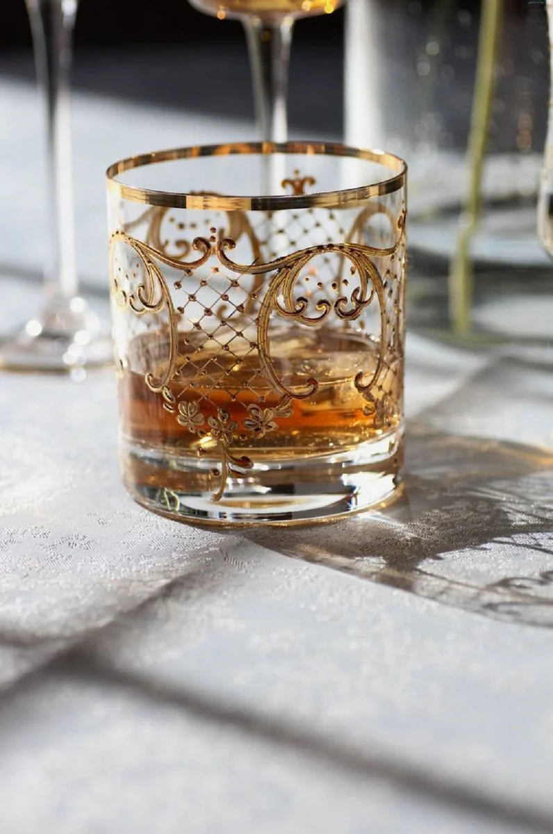 Luxury Baroque Whiskey Glass Set of 6 Gold Ø 8 x H. 9 cm - Handmade and hand-painted whiskey glasses - Hotel & Restaurant Accessories - Luxury quality