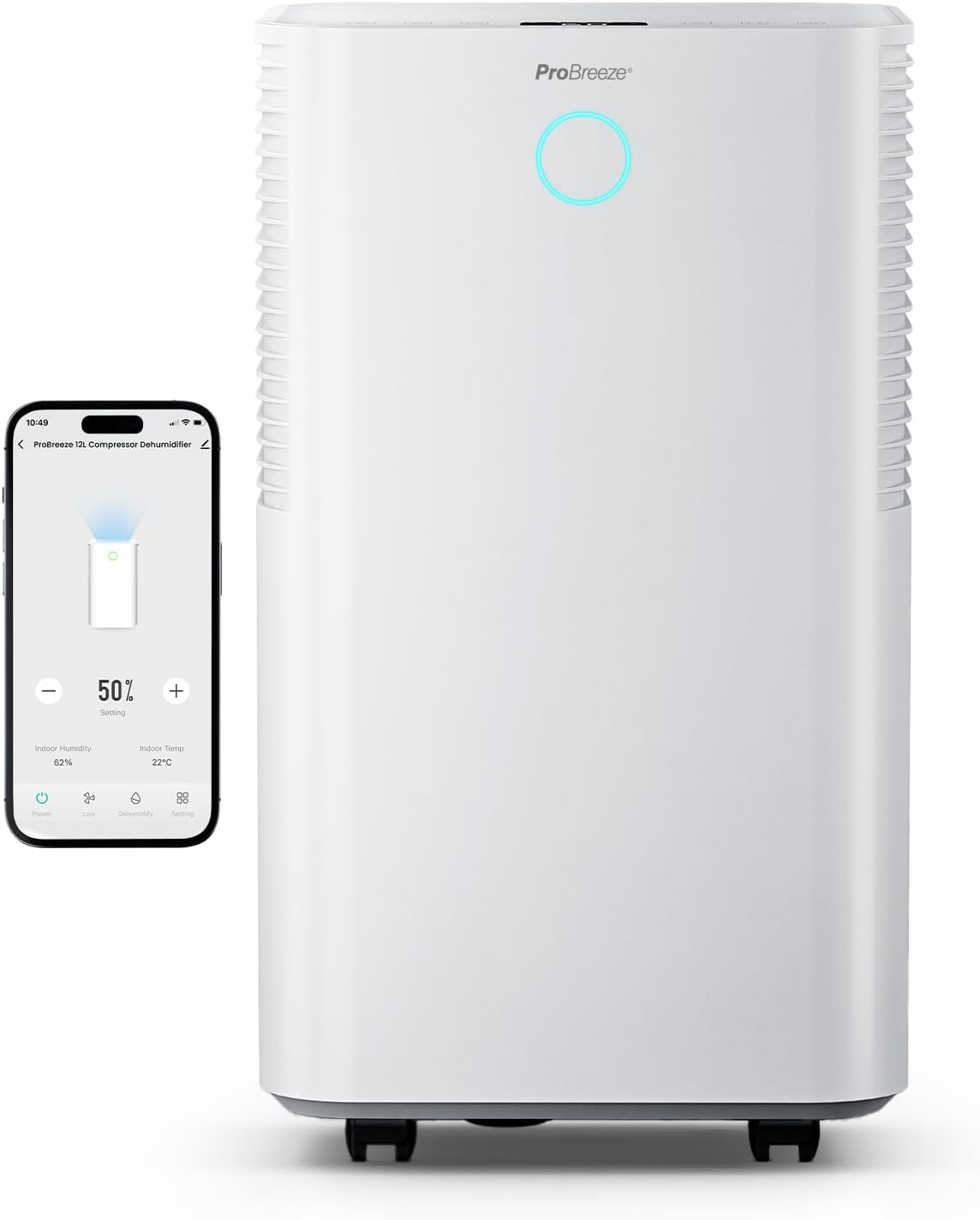 Pro Breeze Deumidificatore Compressor Intelligente 12L/G con serbatoio 'acqua 2L, asciugatura dei vestiti e sensore di umidità - Timer 24H, modalità notturna per umidità, muffa e condensa