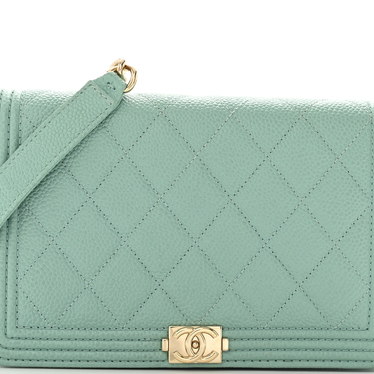 Caviar Quilted Boy Wallet On Chain WOC Light Blue - Top Club