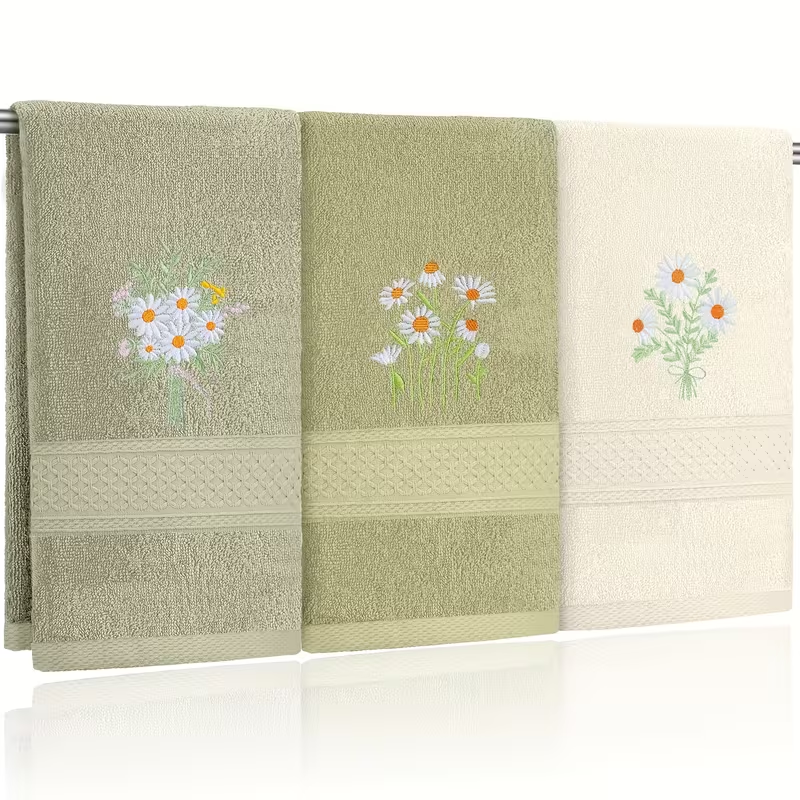 Solid Color Daisy Embroidered Towel