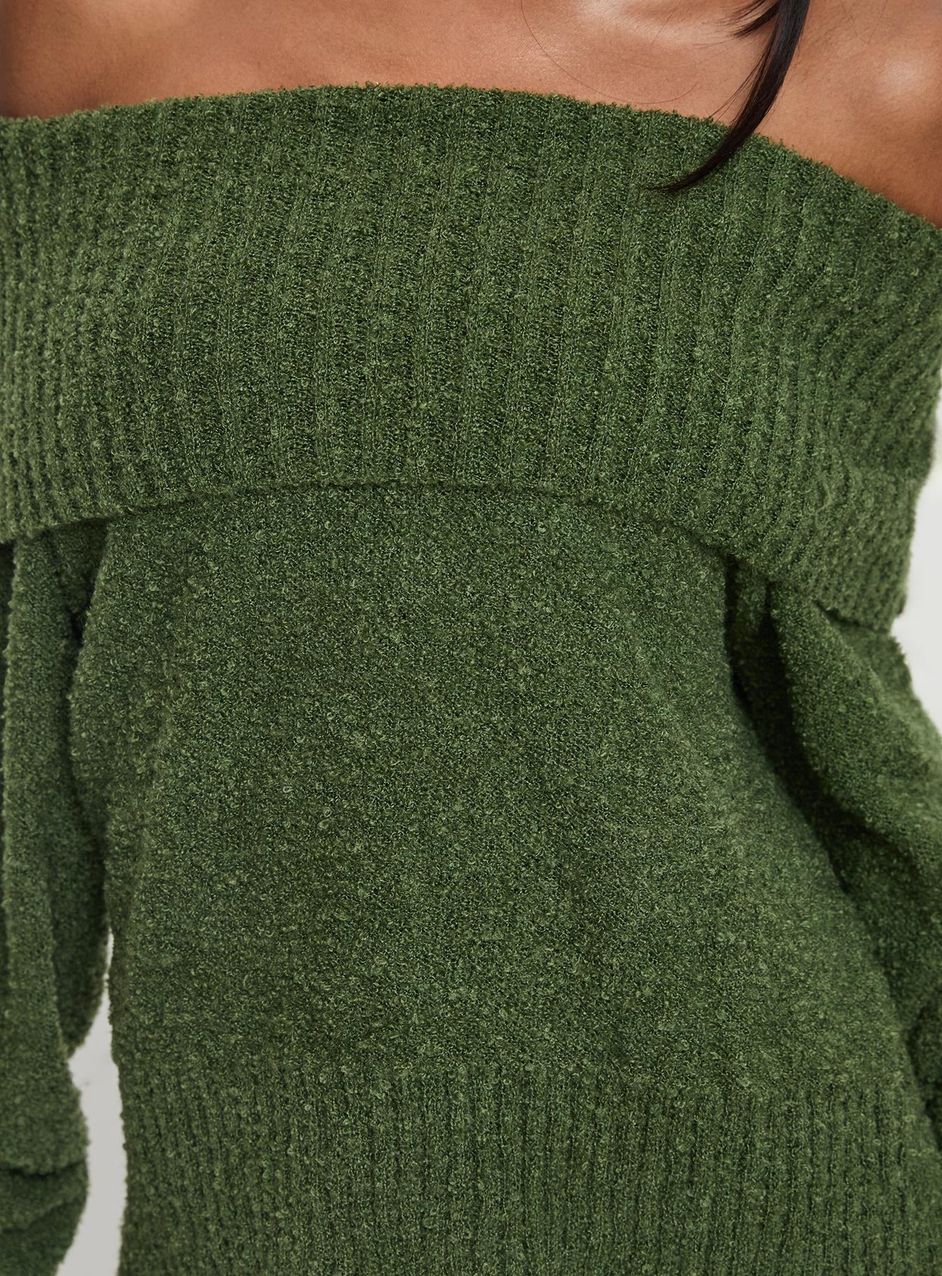 Parkley Boucle Off The Shoulder Sweater Olive