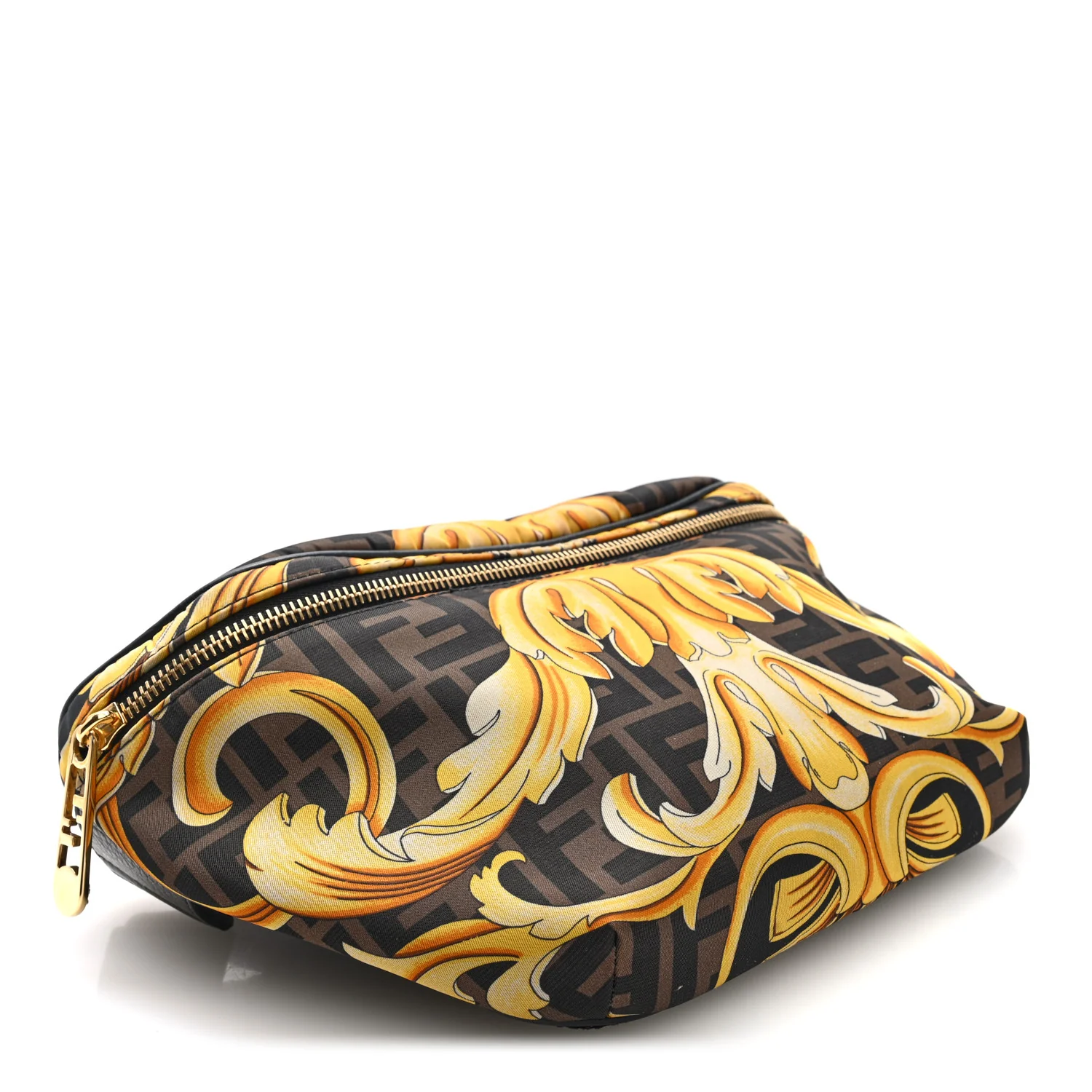 X VERSACE Nylon Cuoio Romano Fendace FF Baroque Belt Bag Black Gold - Top Club