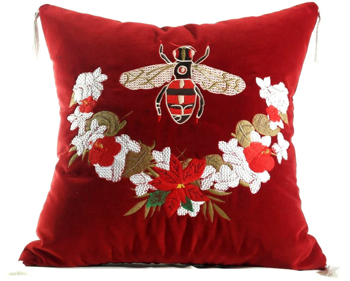 Luxury decorative cushion with tassels Bee red / multicolored 45 x 45 cm - Finest velvet fabric - Luxury decorative accessories