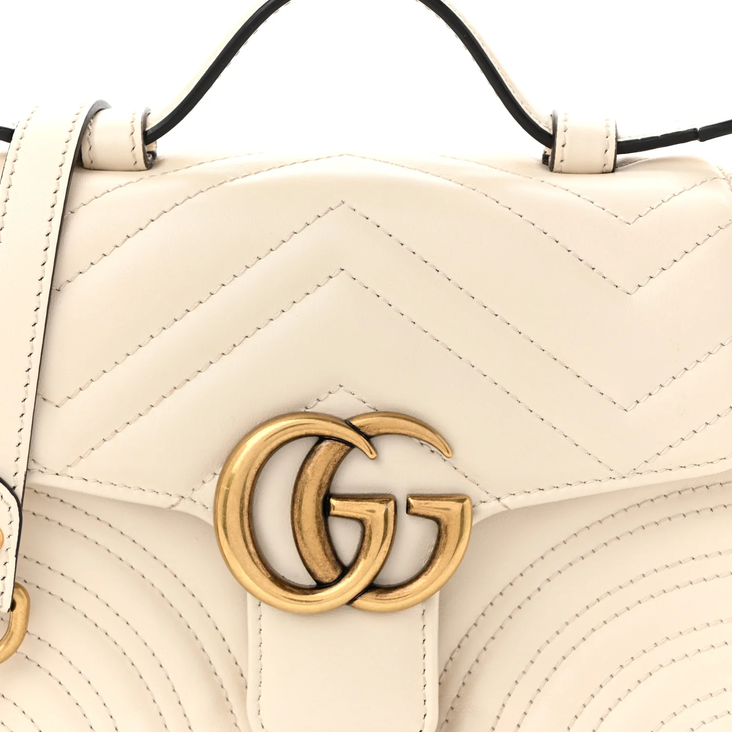 Calfskin Matelasse Mini GG Marmont Top Handle Shoulder Bag White - Top Club