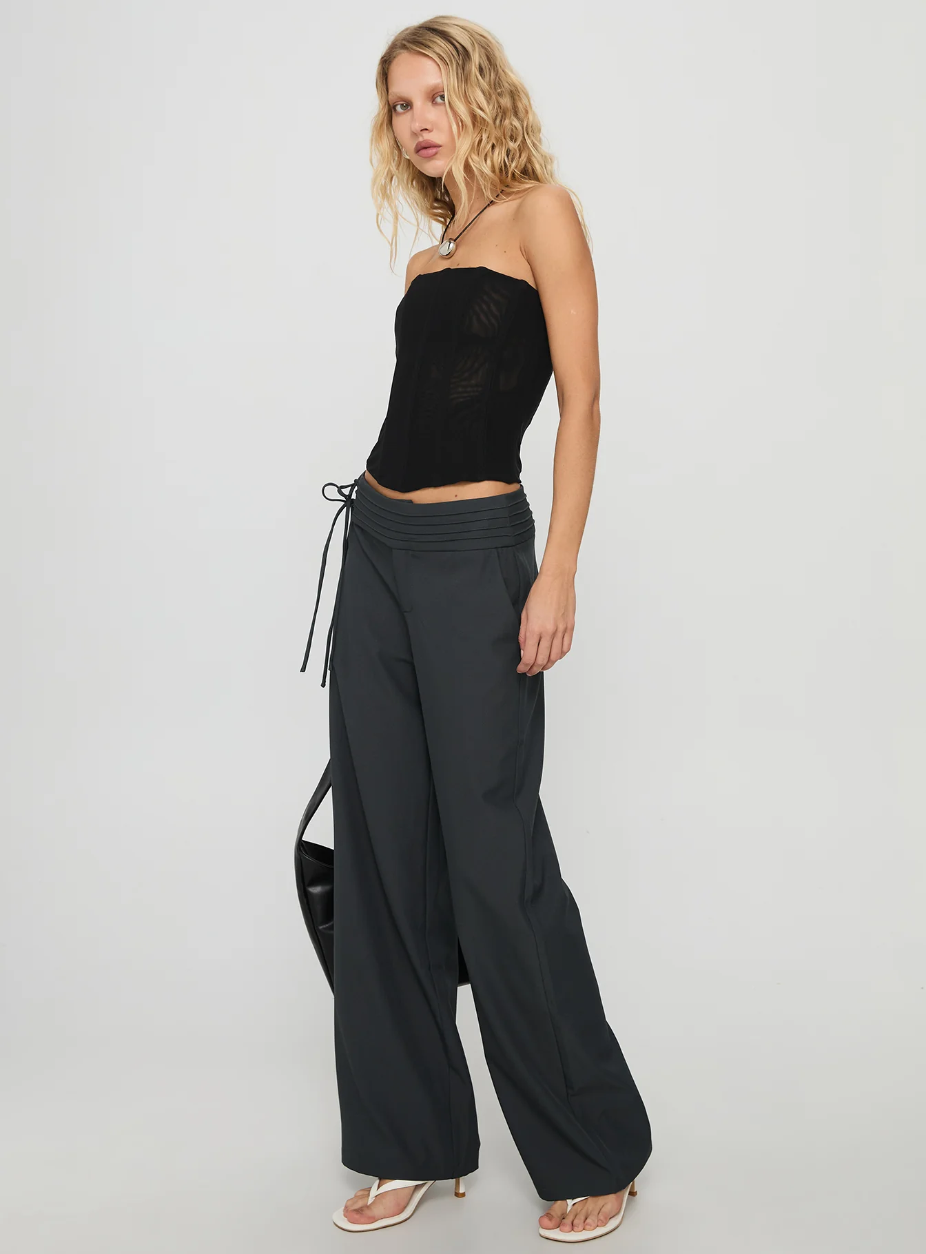 Good Riddance Pleat Tie Slouch Pants Charcoal