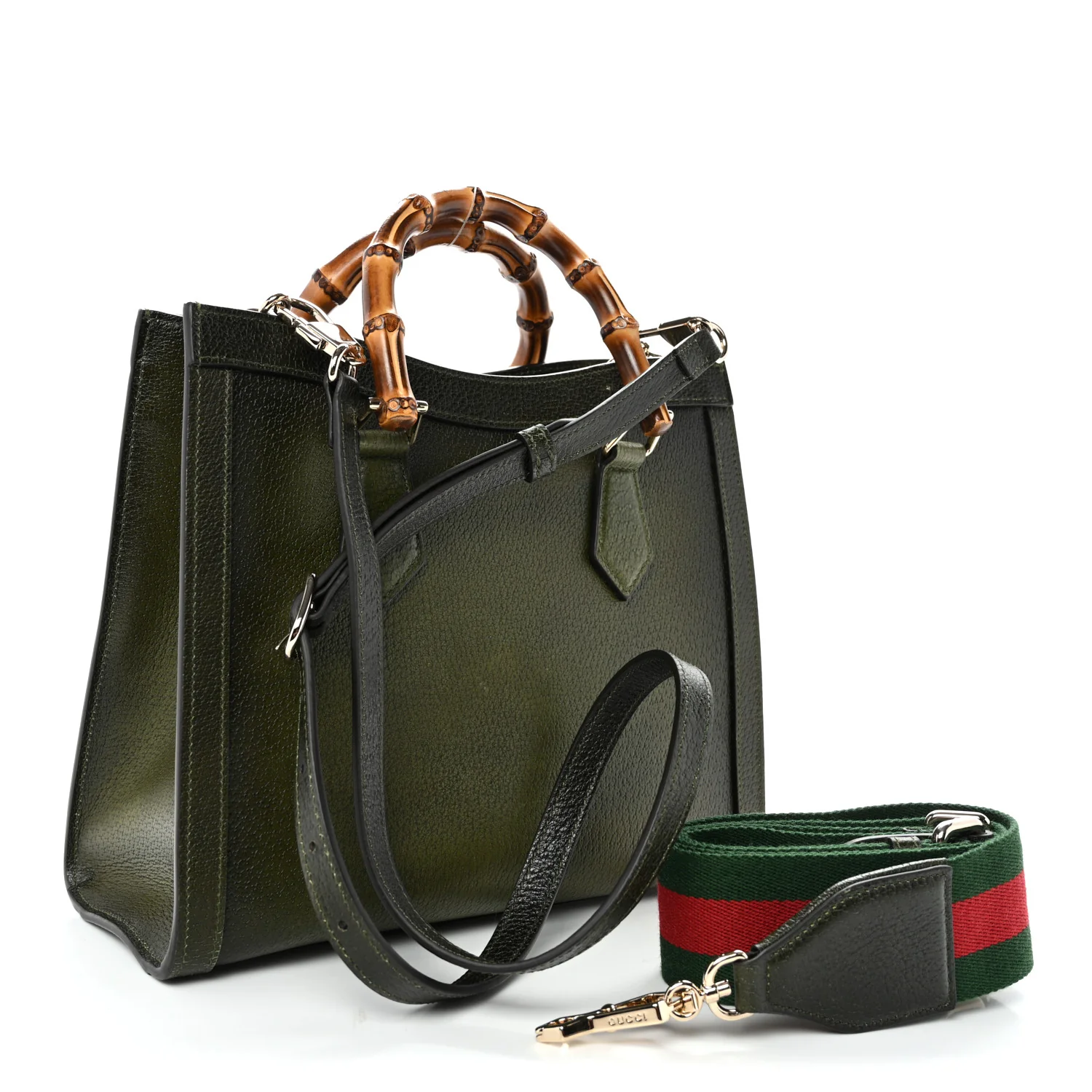 Textured Dollar Calfskin Web Small Diana Tote Bag Green Ombre - Top Club