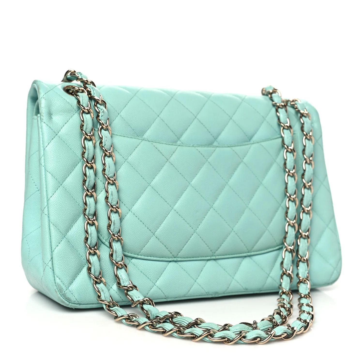 Caviar Quilted Jumbo Double Flap Light Green - Top Club