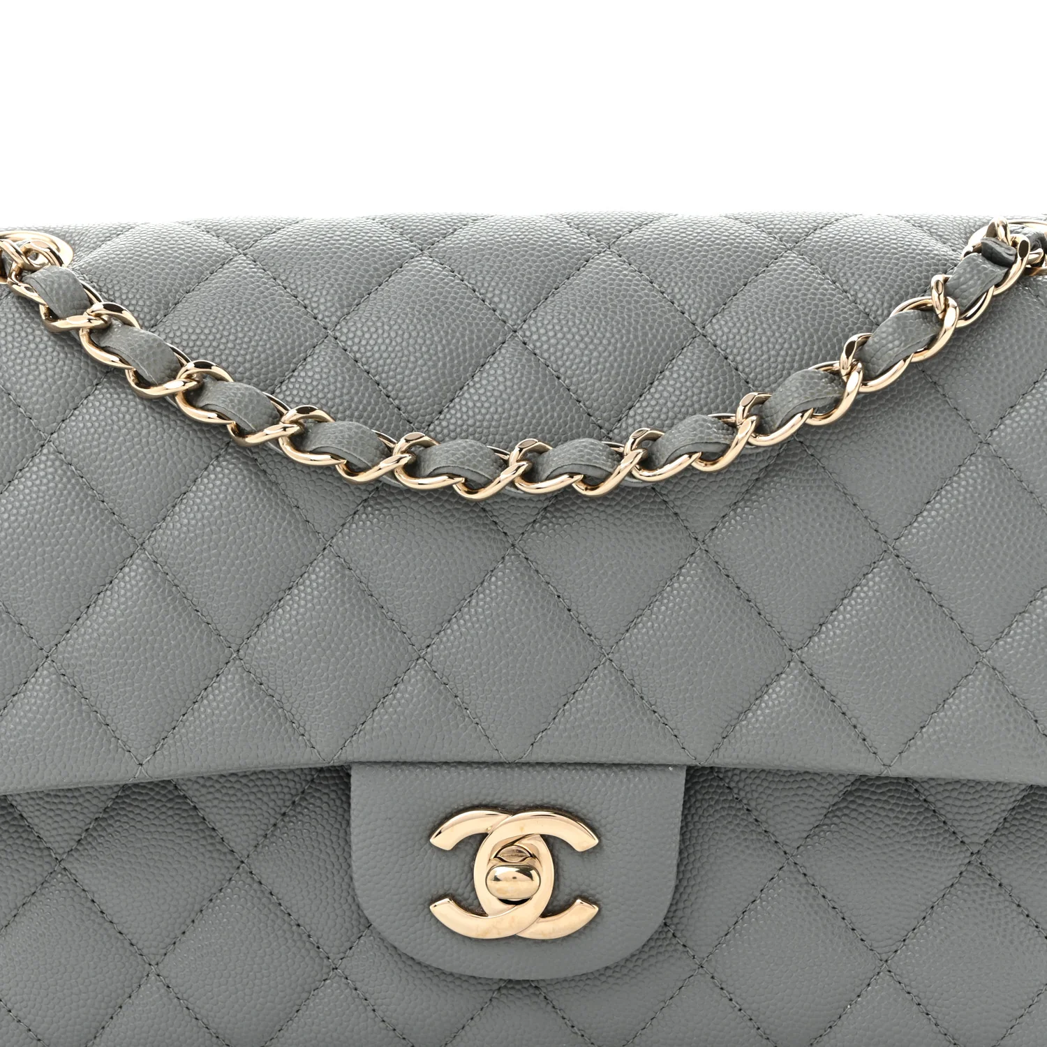 Caviar Quilted Medium Double Flap Grey - Top Club
