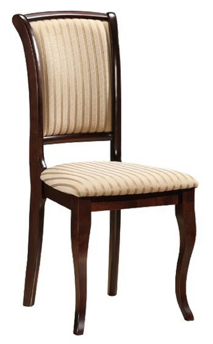 Art Nouveau dining room chair set of 4 cream / gold / dark brown 44 x 44 x H. 96 cm - Elegant solid wood kitchen chairs with stripes - Baroque & Art Nouveau dining room furniture