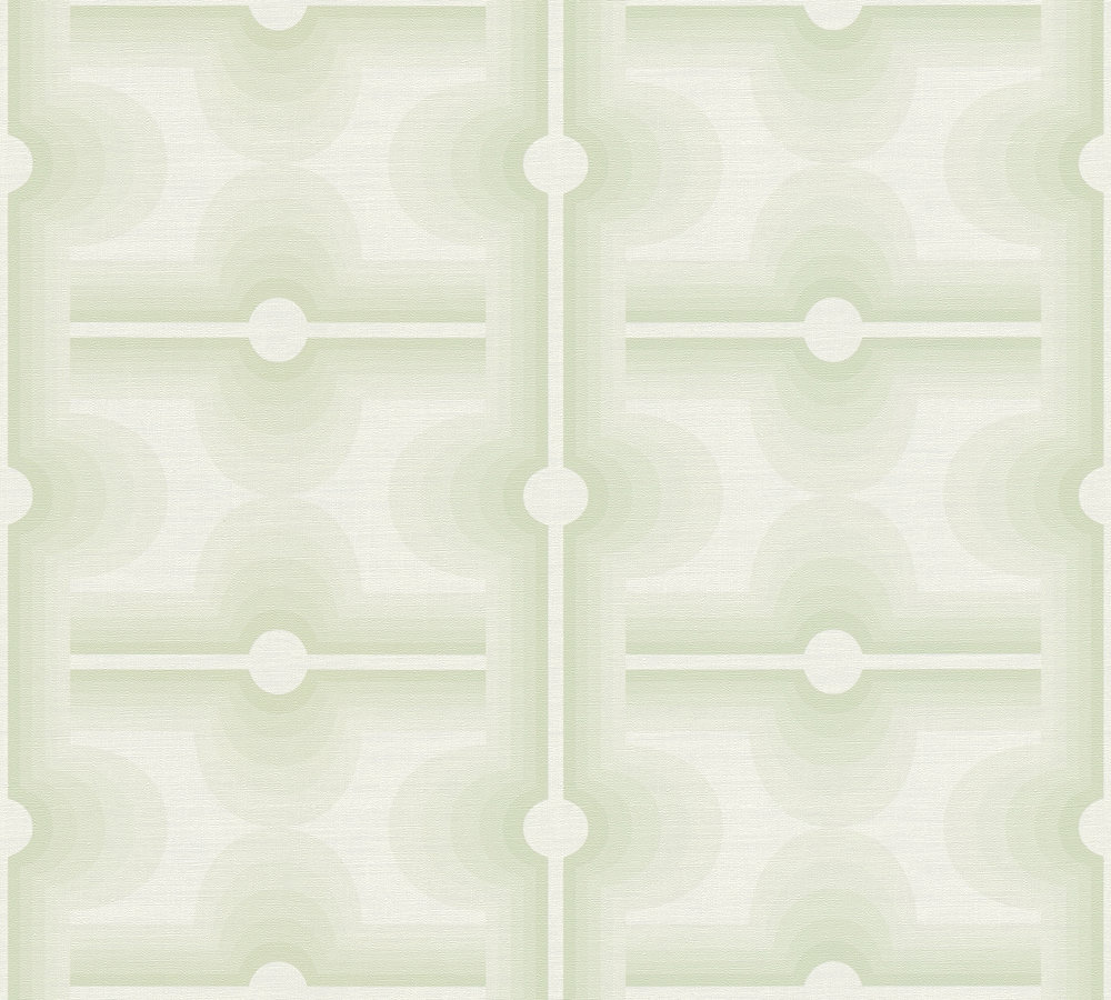 Vliesbehang retro patroon in de kleur vaalgroen - groen, crème Retro patroon op vliesbehang in de kleur vaalgroen - groen, crème #1