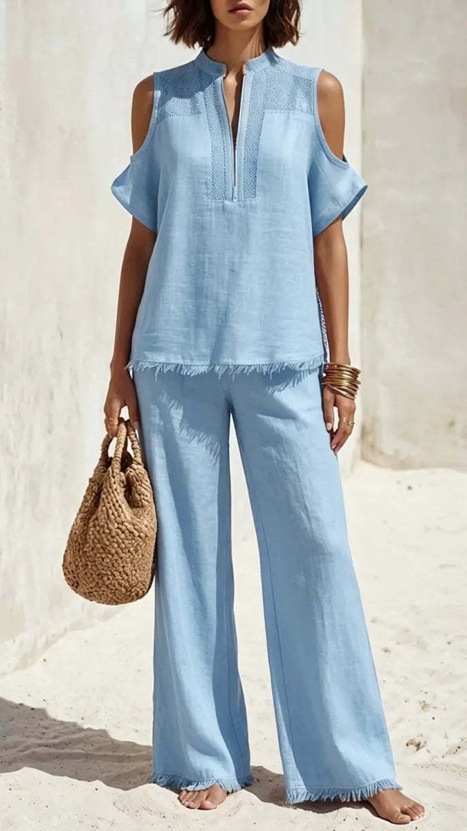 Women's Short-Sleeve Off-Shoulder Pants Set - Nordfashionstorm - Women's Clothing, Fashion for You - Nordfashionstorm.com