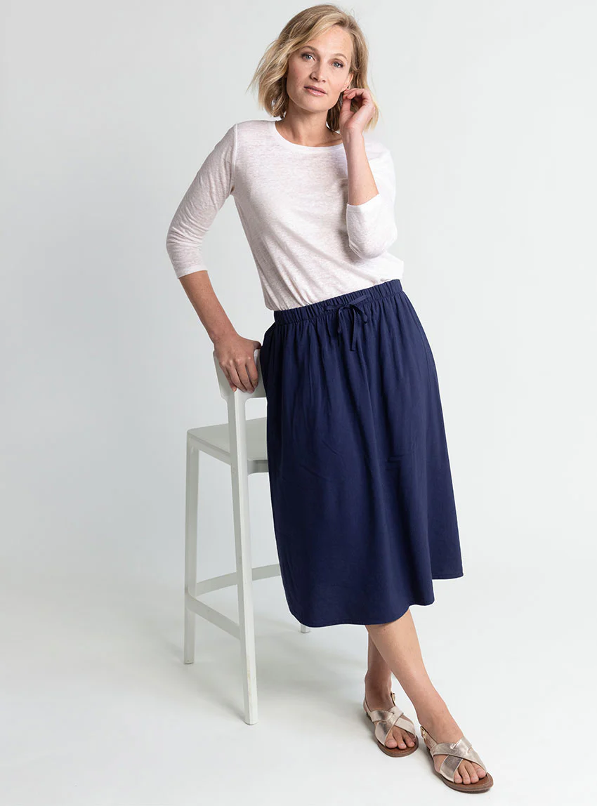 Jupe femme ample viscose bleu marine