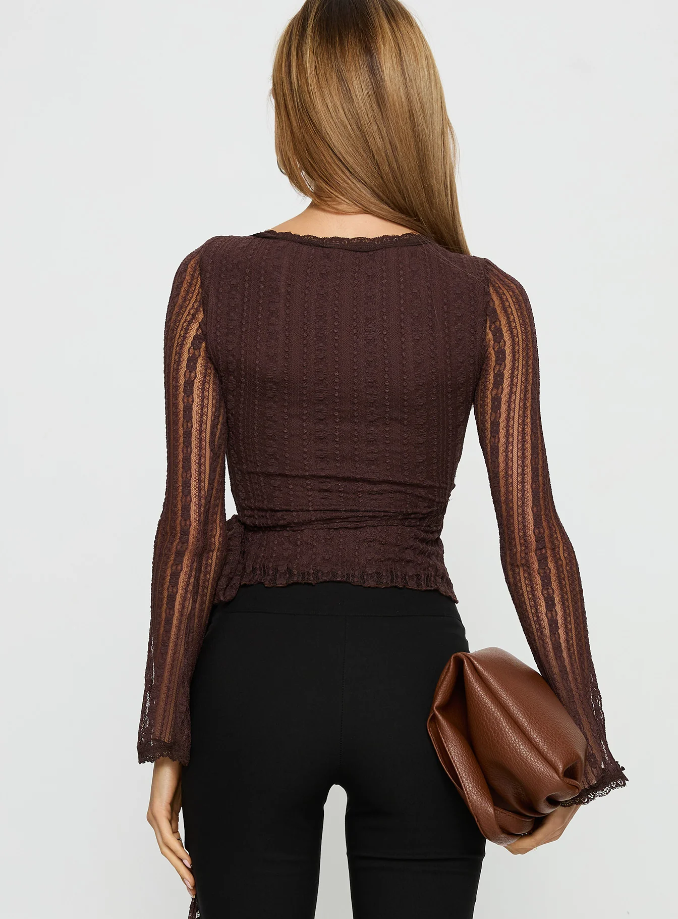 Tevon Wrap Long Sleeve Top Brown
