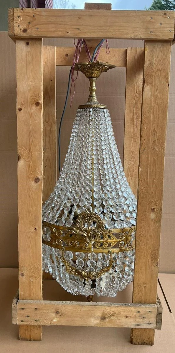 Baroque crystal chandelier brass Ø 45 x H. 95 cm - Round baroque style chandelier - Baroque living room chandelier - Noble & magnificent