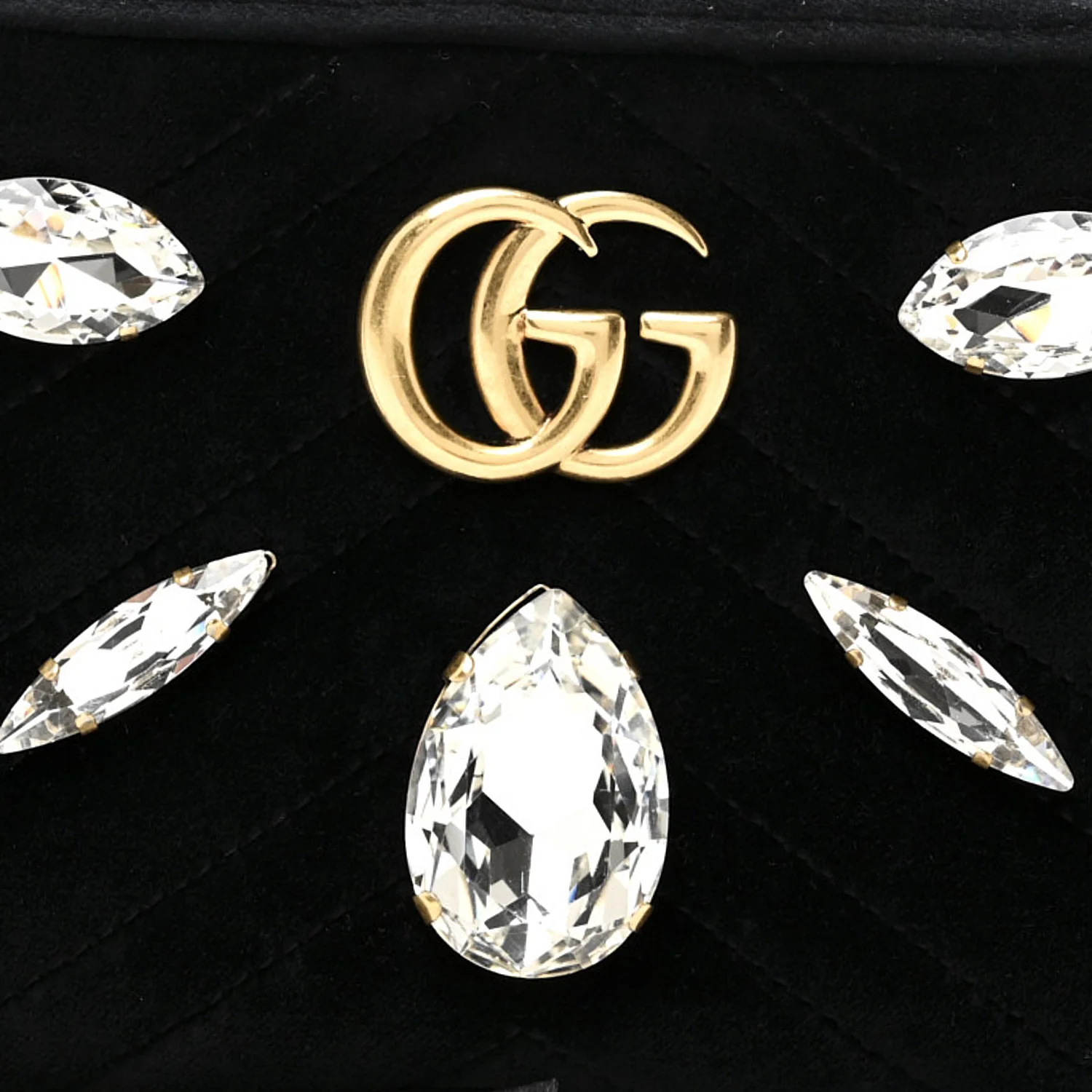 Velvet Matelasse Marquise Crystals Mini GG Marmont Chain Shoulder Bag Black - Top Club