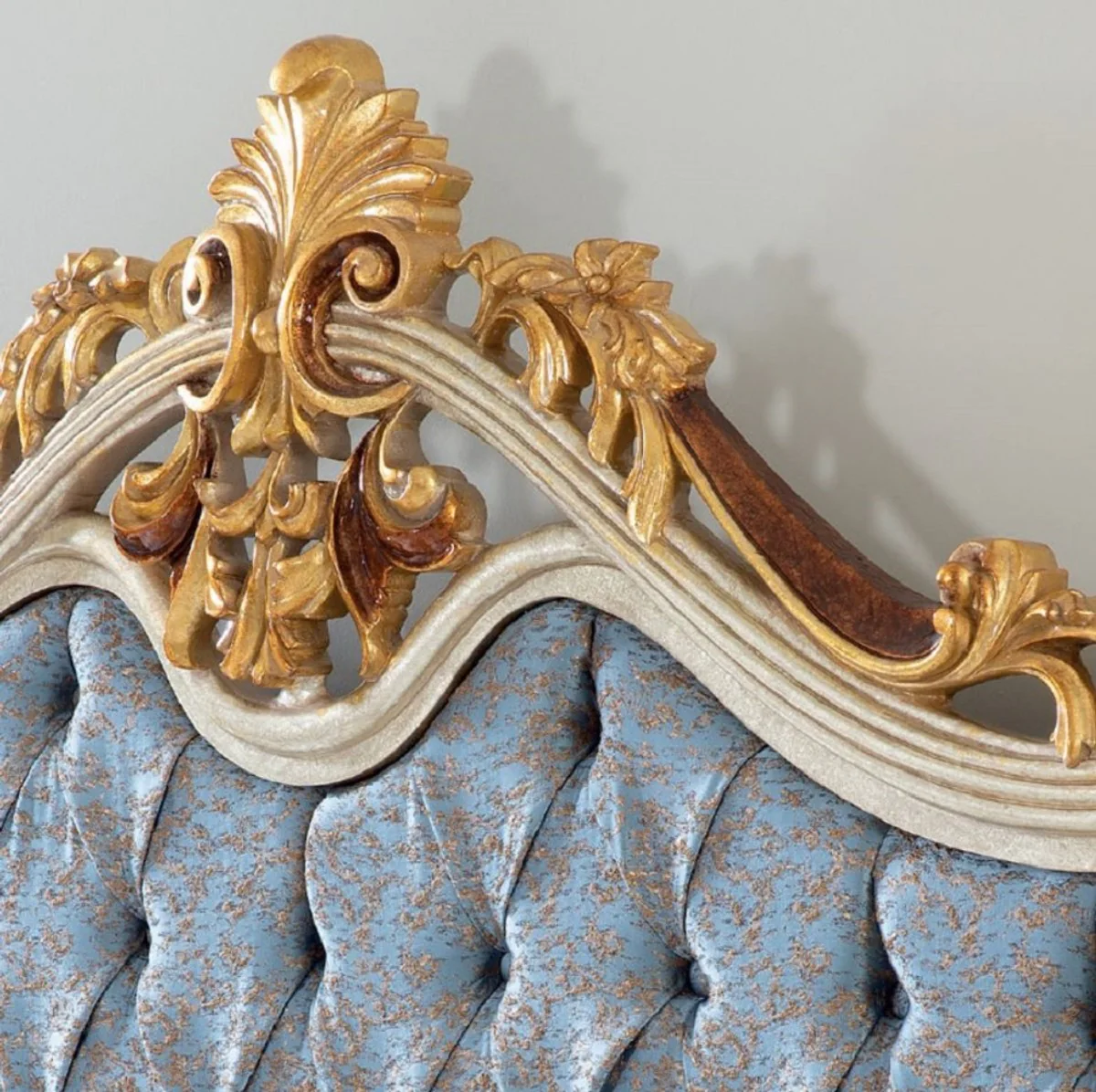 Luxury baroque bedroom set blue / silver - 1 double bed with headboard & 2 bedside tables - bedroom furniture in baroque style - noble and magnificent