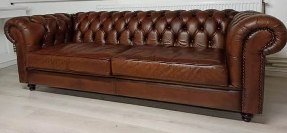 Luxury Chesterfield leather sofa vintage dark brown 240 x 100 x H. 80 cm - real leather living room sofa - living room furniture - Chesterfield furniture - luxury furniture - luxury living room furnishings