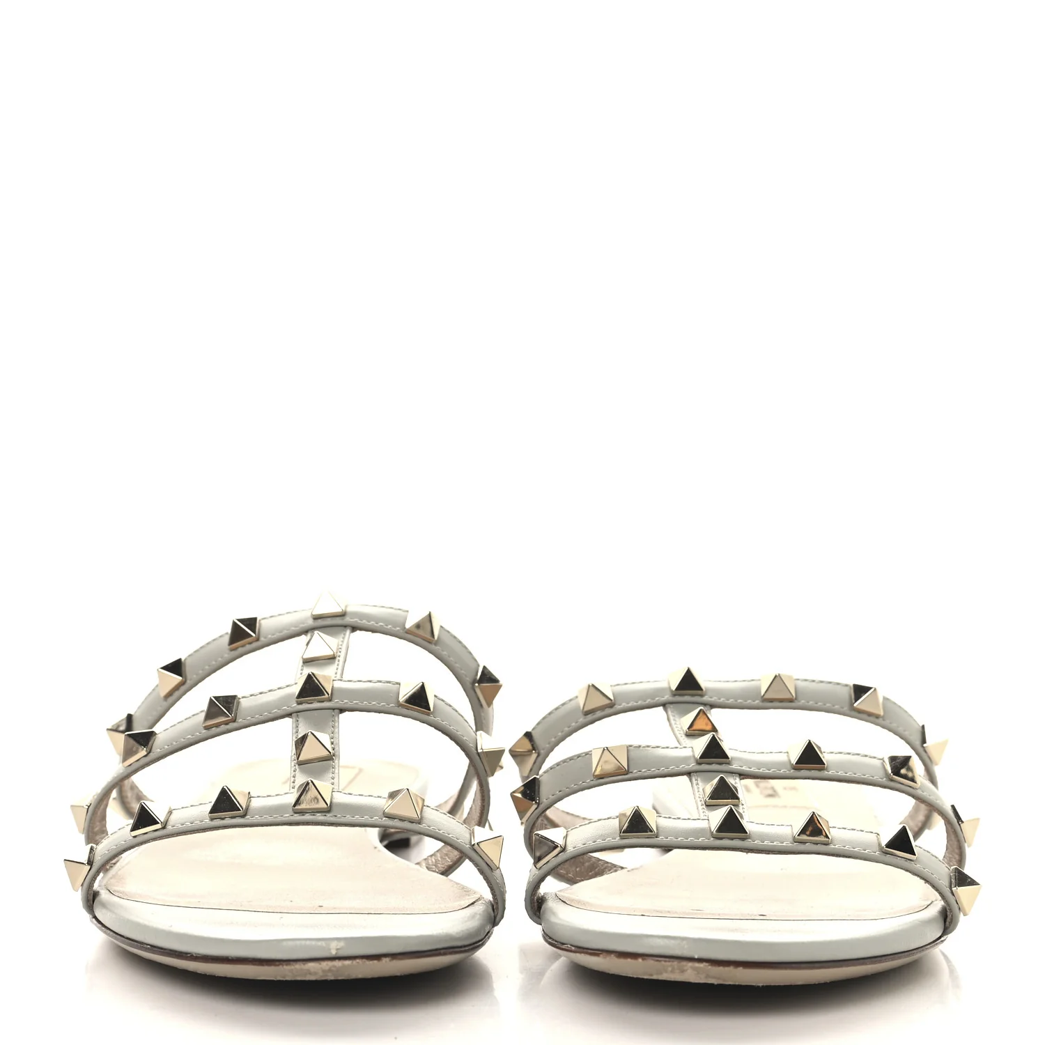 Nappa Rockstud Caged Flat Slide Sandals 38 Grey - Top Club