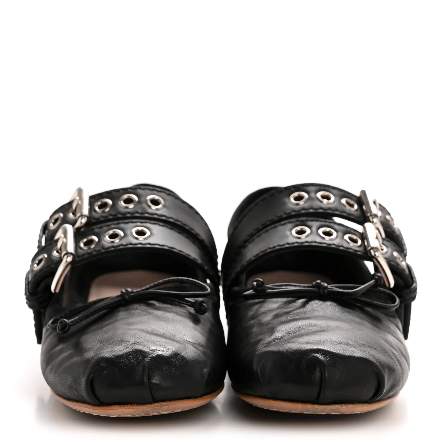 Nappa Vitello Nevada Double Buckle Ballerina Flats 36.5 Black - Top Club