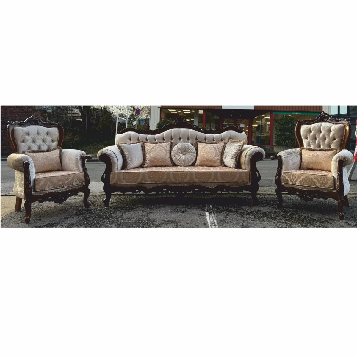 Luxury Baroque Living Room Set Silver / Dark Brown - Baroque Style Furniture