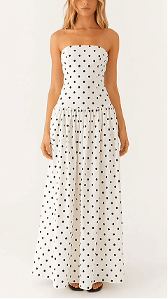 Women's Cotton‑blend Strapless Polka‑dot Gathered Flared Maxi Dress - Nordfashionstorm - Women's Clothing, Fashion for You - Nordfashionstorm.com