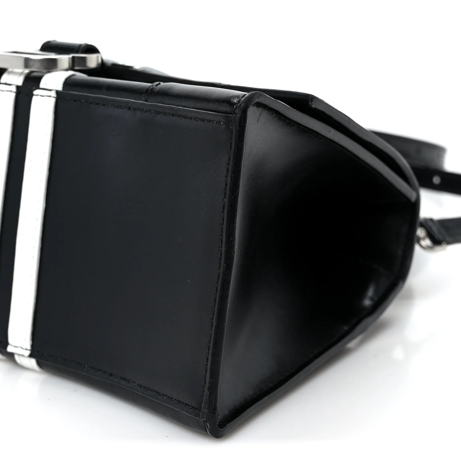 X ADIDAS Shiny Box Calfskin Small Hourglass Top Handle Bag Black White - Top Club