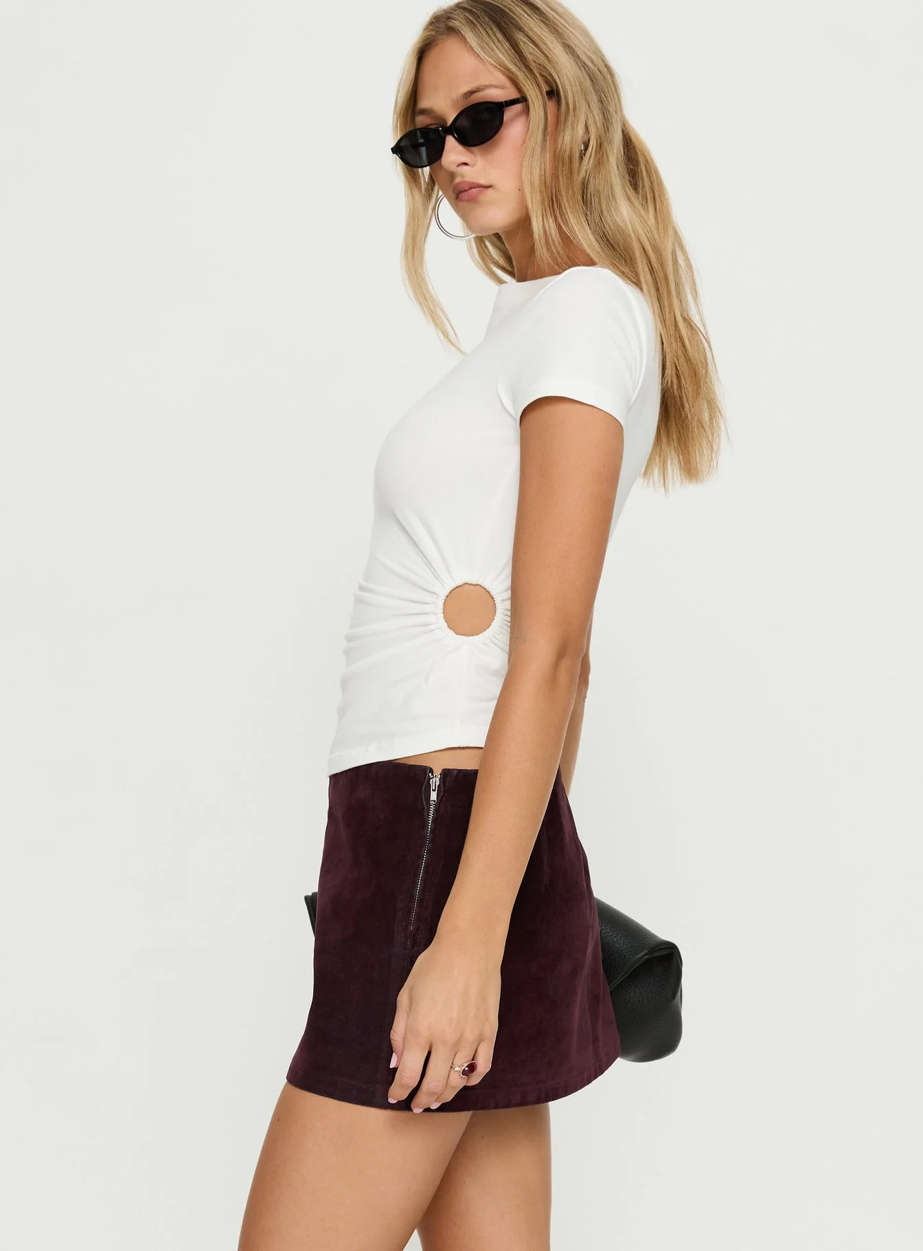 Karra Flocked Mini Skirt Washed Red