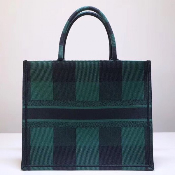 D Book Tote Bag  Check Embroidered Canvas - Top Club