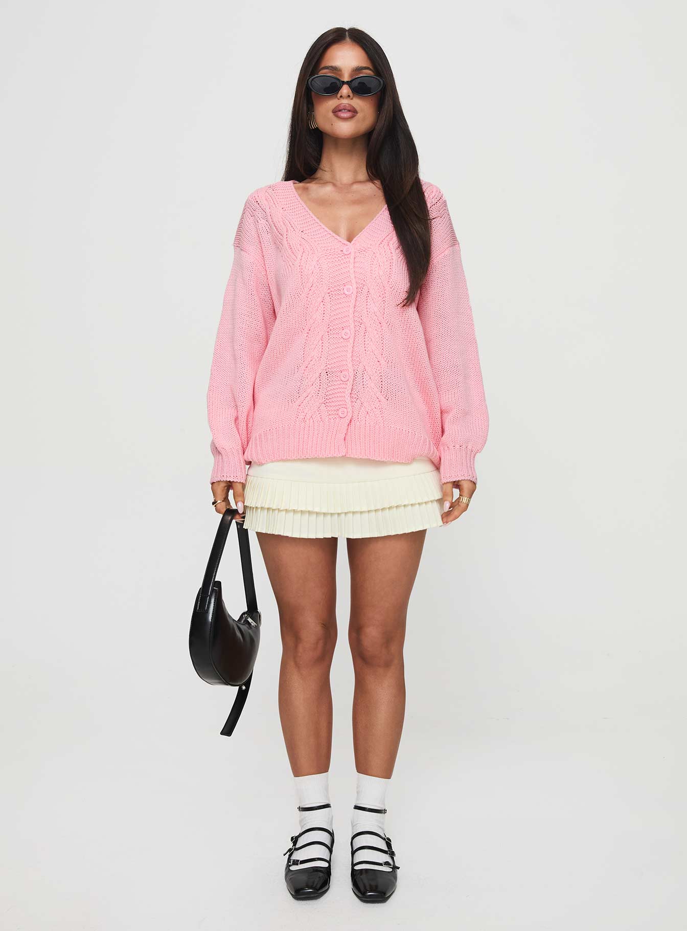 Sezza Cable Knit Cardigan Baby Pink