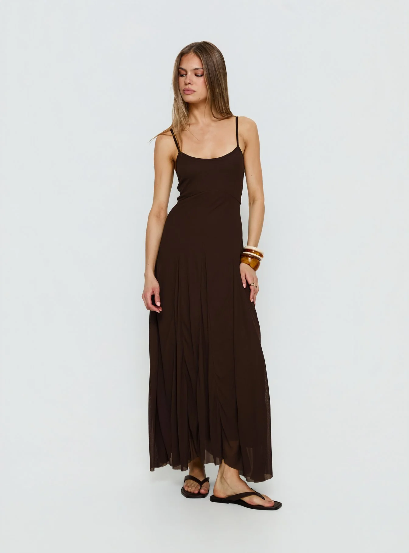 Janeira Pleat Maxi Dress Chocolate