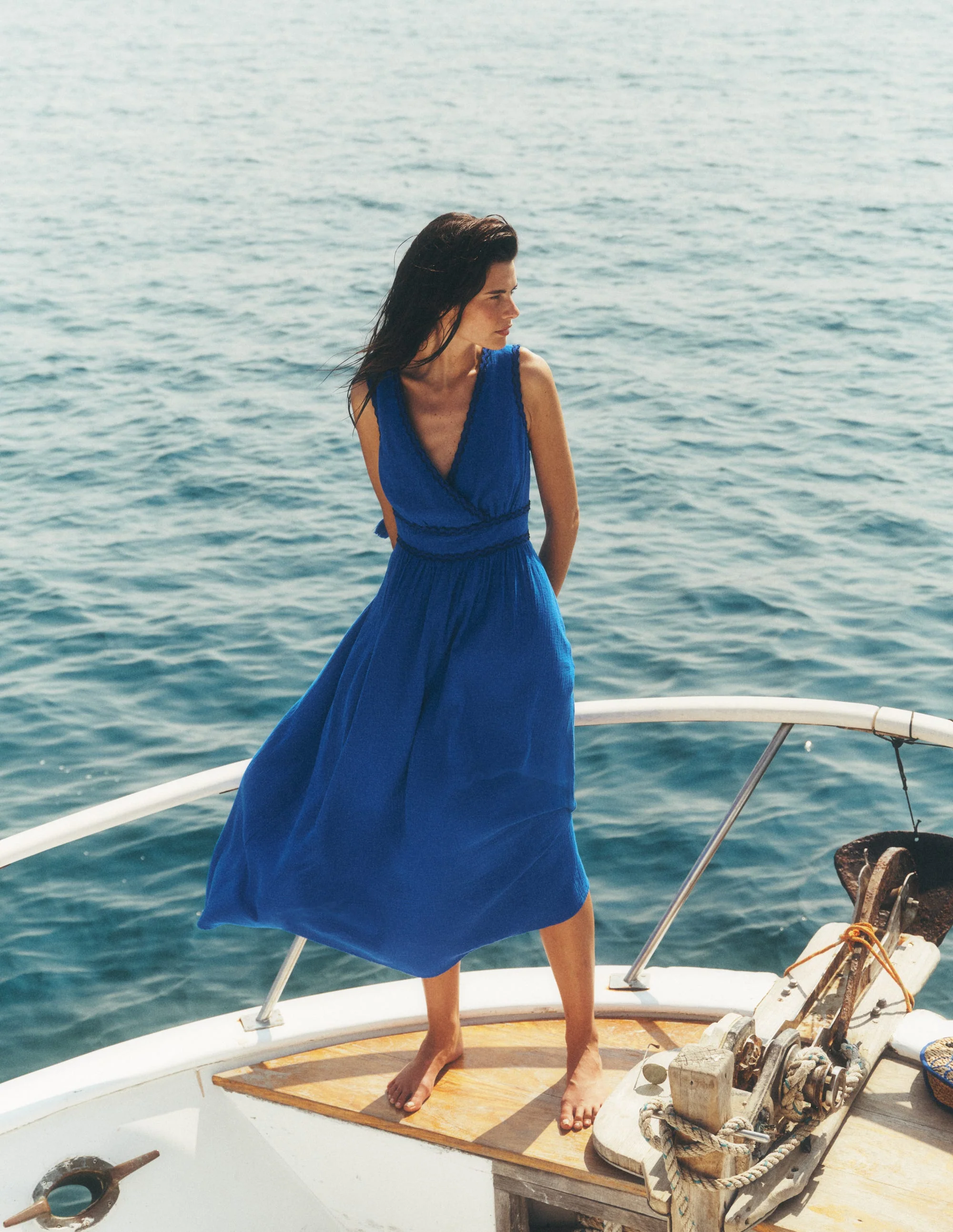 Lorna Doppeltuch-Kleid mit Besatz-Leuchtendes Blau