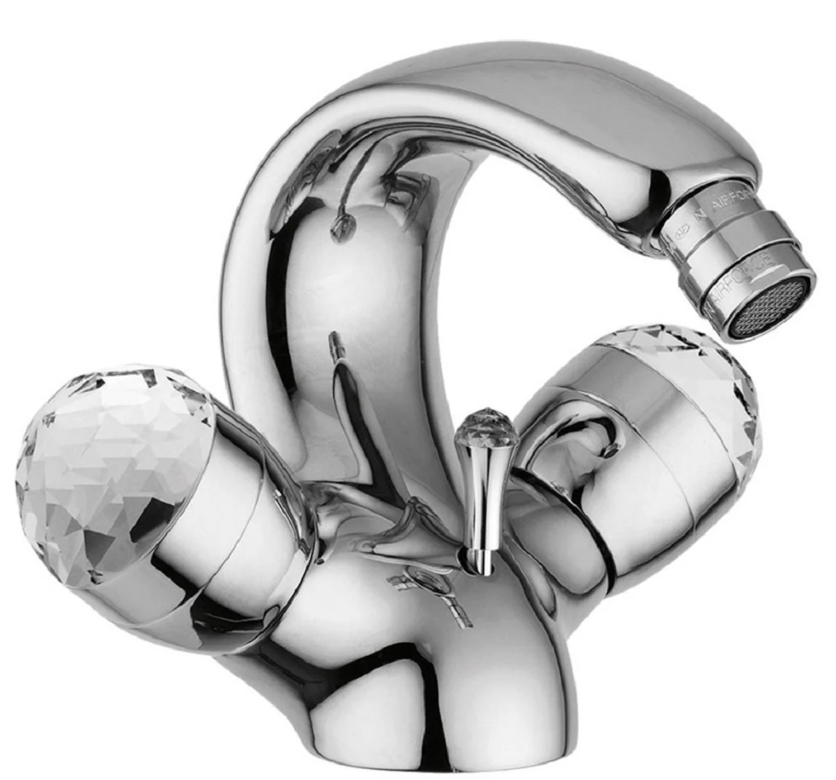 Luxury Art Nouveau faucet with Swarovski crystal glass silver H. 15.5 cm - Retro washbasin faucet - Single hole mixer - First class quality - Made in Italy
