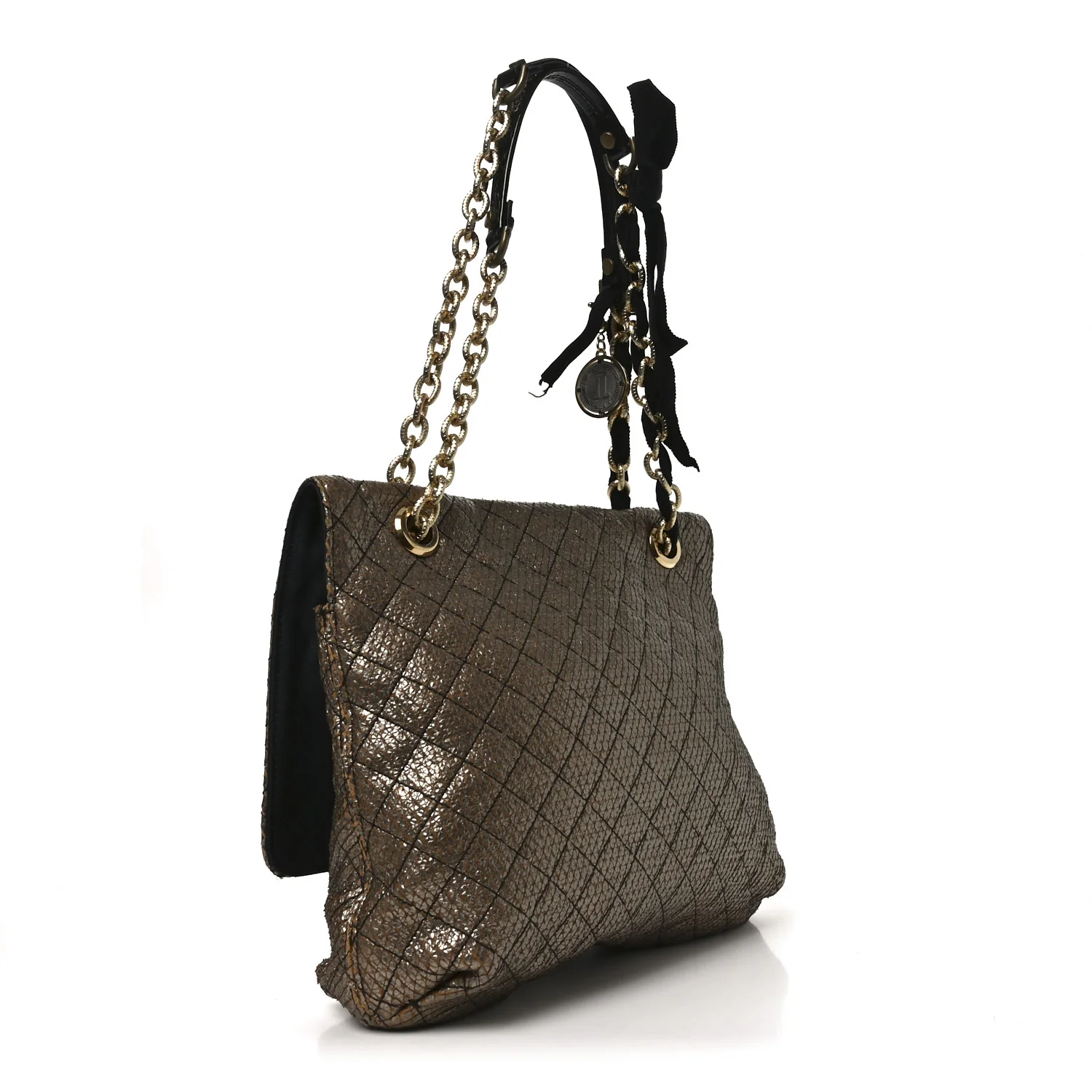Crackled Metallic Lame Quilted Happy Partage Bag Gold - Top Club
