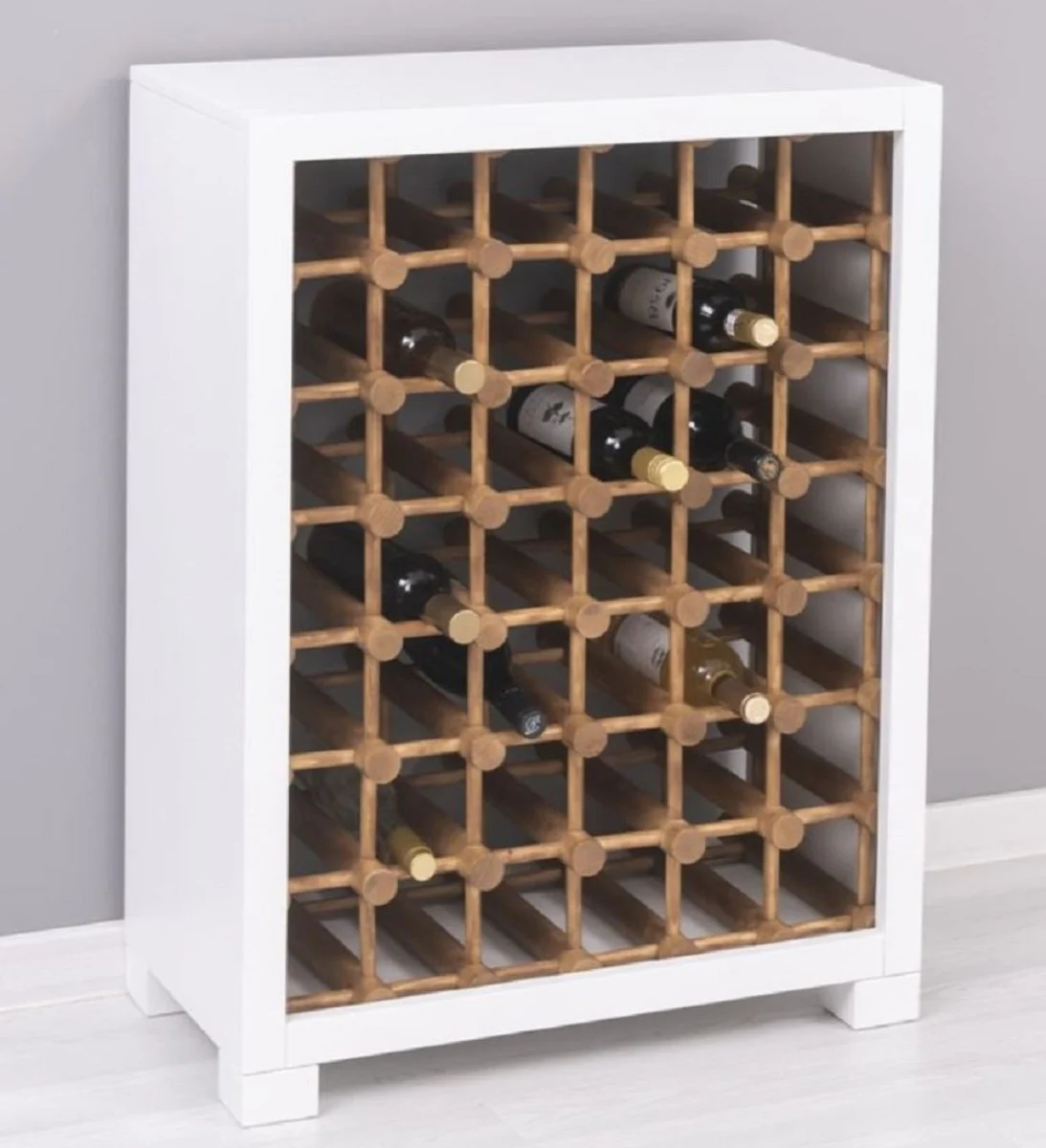 Country house style solid wood wine cabinet white / natural colors 68 x 35 x H. 68 cm - Solid wood wine rack in country house style - Solid wood bar furniture - Country house style bar furniture