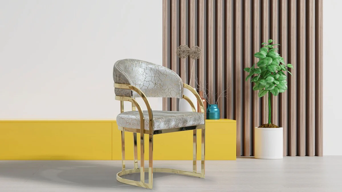 Luxury dining room chair set of 6 with armrests silver / gold H. 88 cm