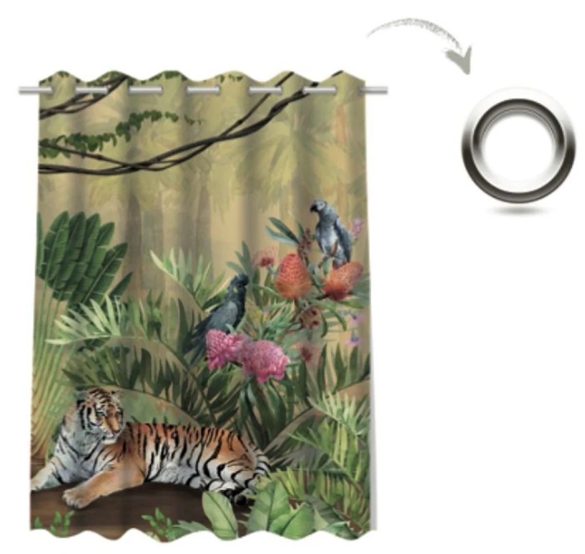 Luxury Curtain Set Jungle & Tiger Multicolored 250 x H. 290 cm - Printed Linen & Velvet Curtains - Eyelet Curtains - Sliding Curtains - Living Room Bedroom Curtains