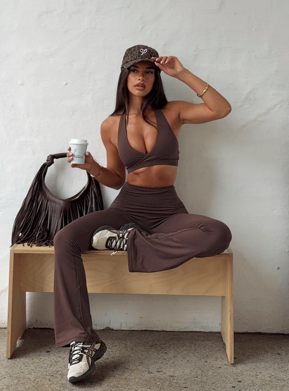 Lock In Active Halter Crop Top Brown
