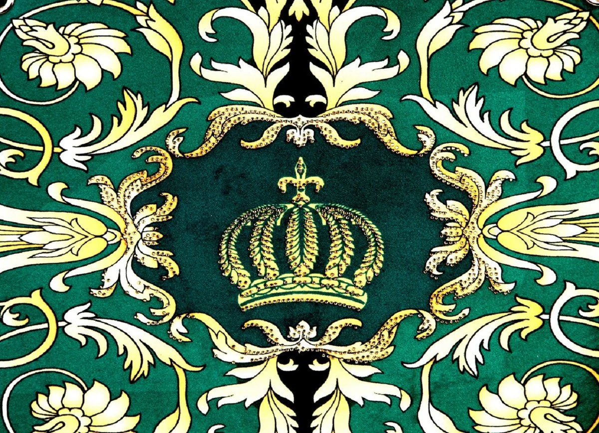 Pompöös by women's luxury handbag set Baroque Flowers with crown and rhinestones green / black / gold - Pompöös women's handbags designed by Harald Glööckler