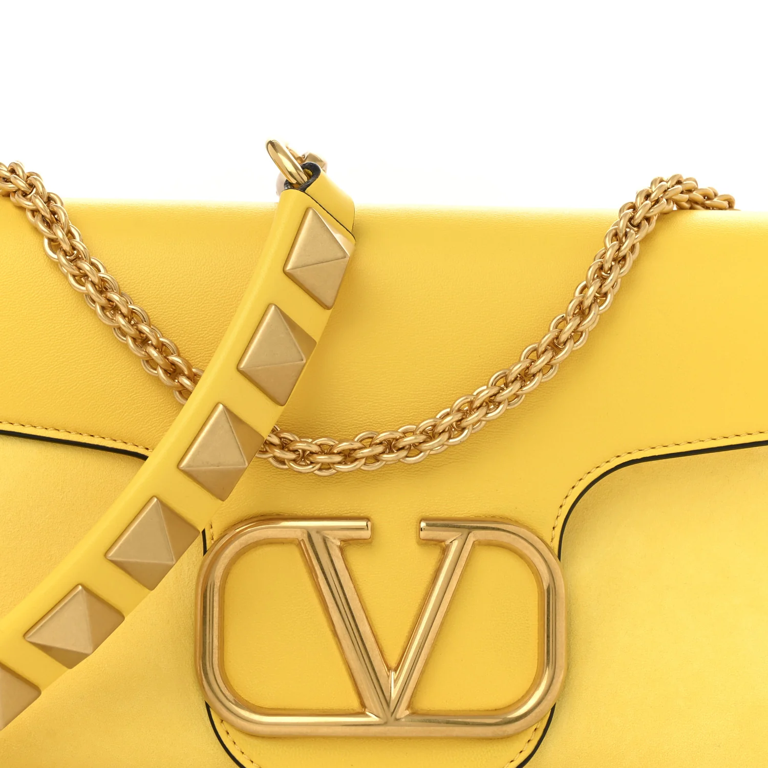 Nappa Stud Sign Shoulder Bag Bright Lemon - Top Club