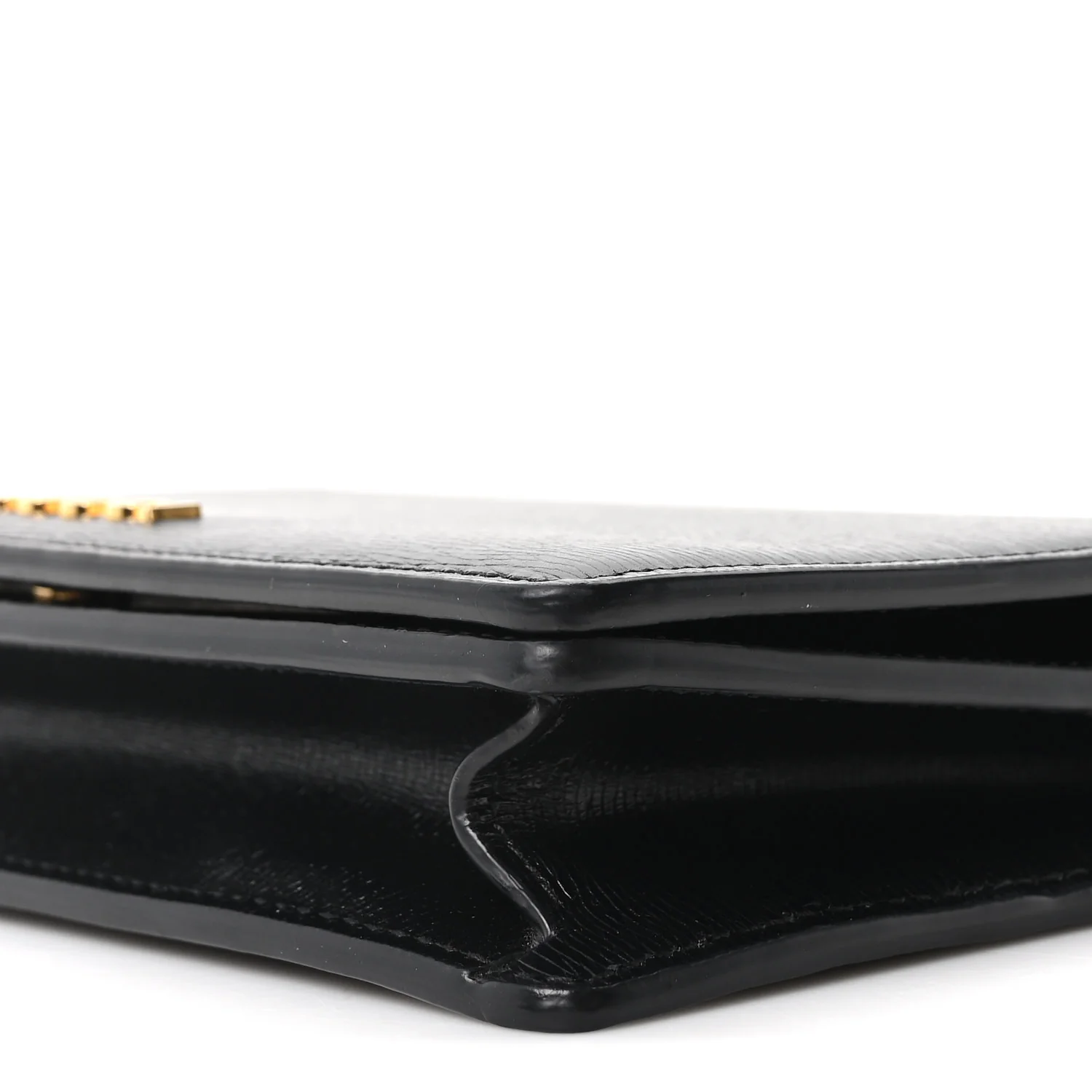 Textured Calfskin Script Logo Wallet On Chain Black - Top Club
