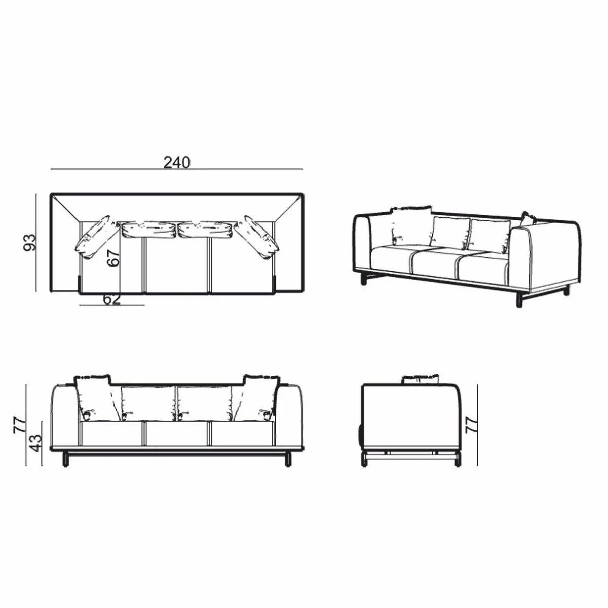 Luxury Sofa Gray / Brass 240 cm - Living Room & Hotel Interior