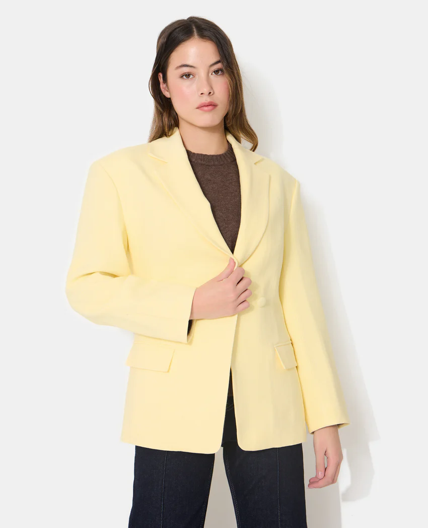 Pimkie Veste blazer long et cintré en tissu effet lin
