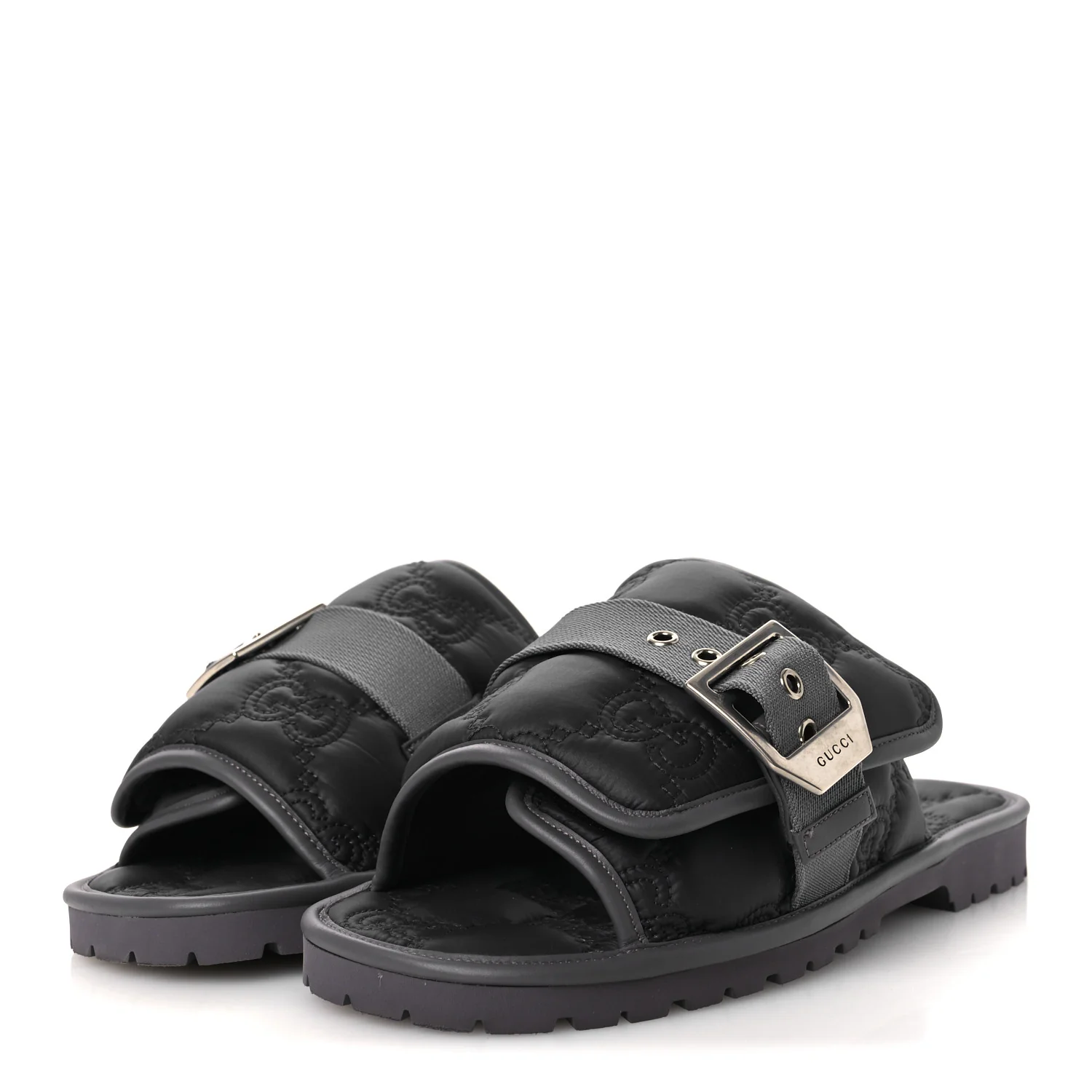 Nylon Calfskin GG Matelasse Mens Slide Sandals 11 Blue Grey - Top Club