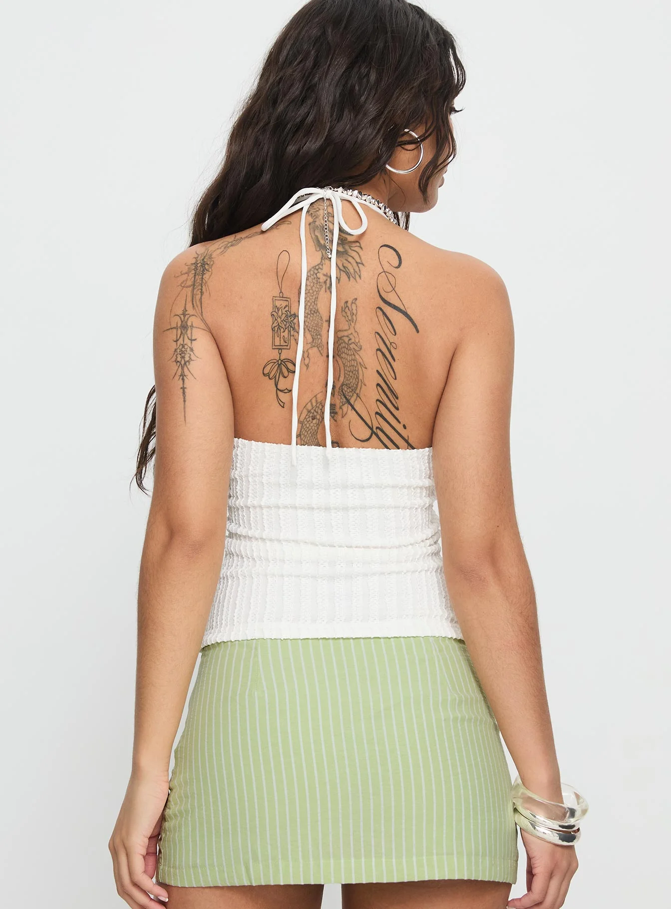 Vibe Check Bead Detail Cross Front Top White