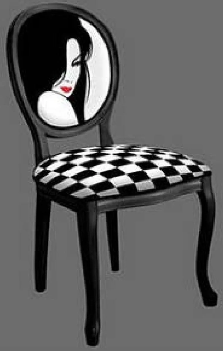 Baroque Dining Room Chair Set Black / White / Red - 6 Handmade Kitchen Chairs in Baroque Style - Baroque Dining Room Furniture