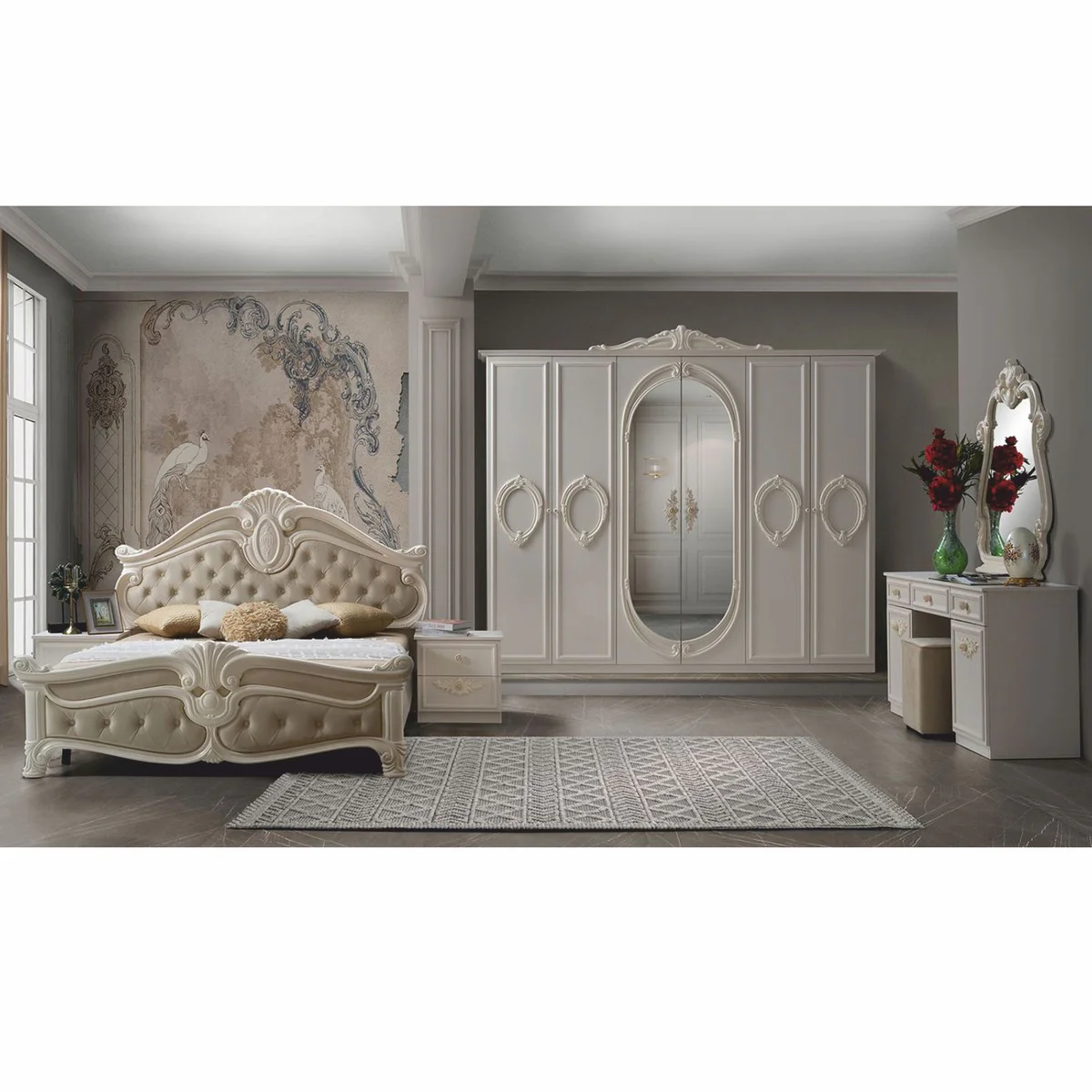Luxury Baroque Bedroom Cabinet Cream 261 cm - Baroque Bedroom Furniture