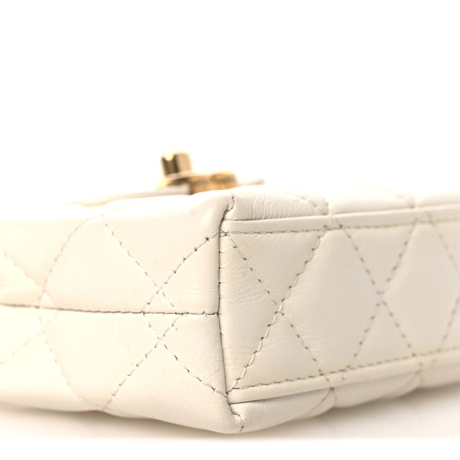 Shiny Aged Calfskin Quilted Mini Nano Kelly Shopper White - Top Club