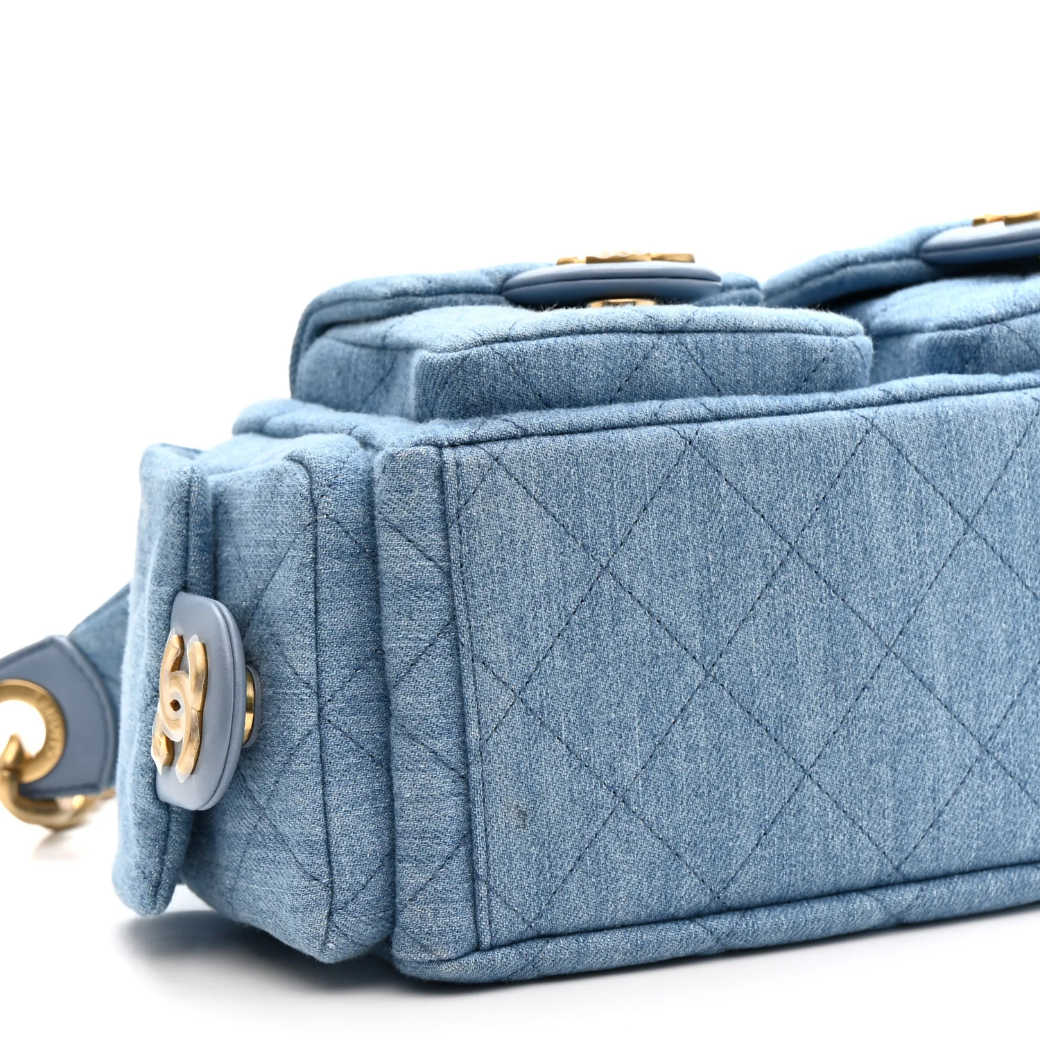 Washed Denim Quilted Large Trendy Pockets Hobo Blue - Top Club