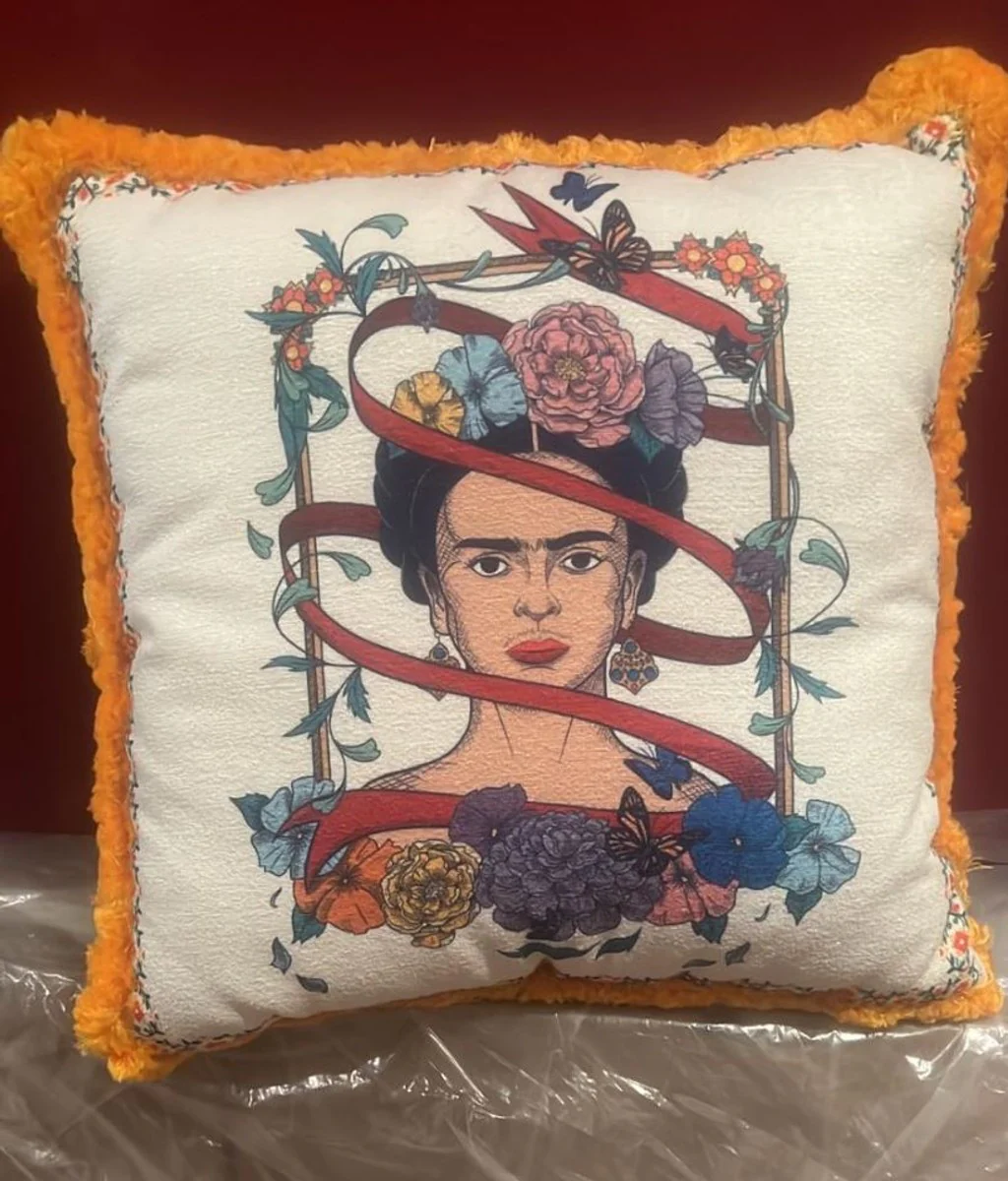 Frida Kahlo by Luxury Decorative Cushion White / Colorful / Orange 50 cm