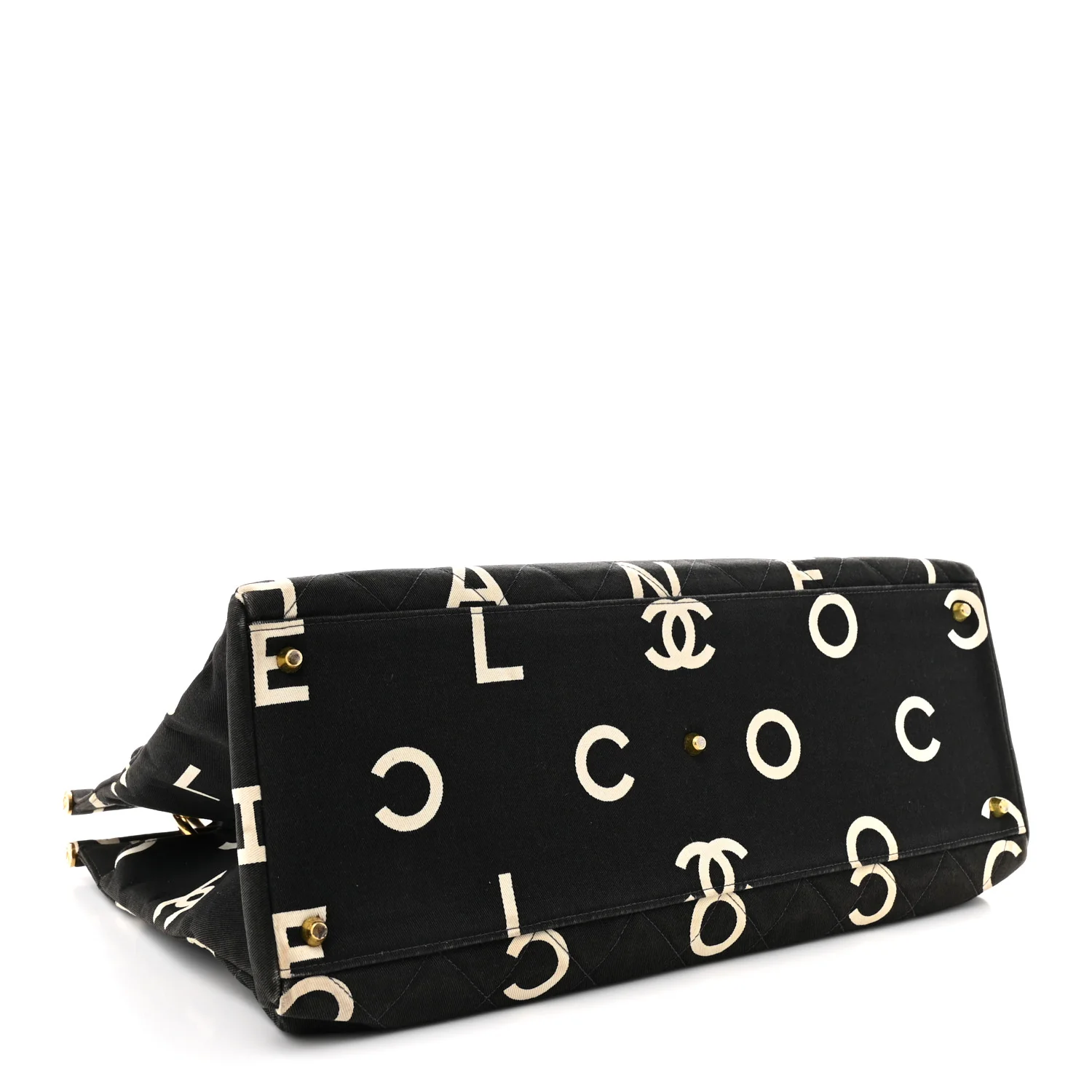 Canvas Printed Quilted Logo Tote Black White - Top Club